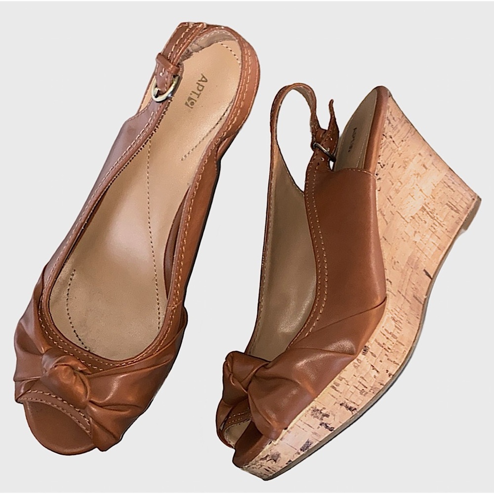Apt 9 Tan  Cork Wedge Platform Slingback Sandals High Heel Summer Women’s Sz 9